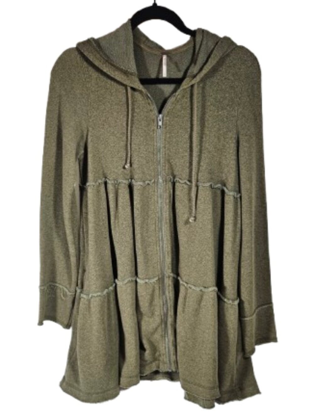 Free People Tiered Trapeze Full Zip Sweatshirt Green Women's Size Small S Hoodie